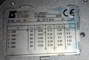 LEROY SOMER 3~HE22/T N°504565電機