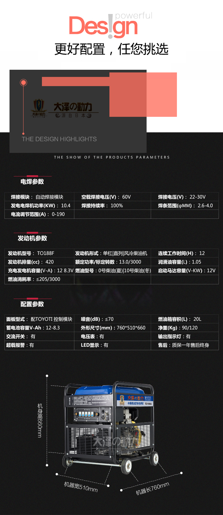 大連190a自發(fā)電電焊機功率