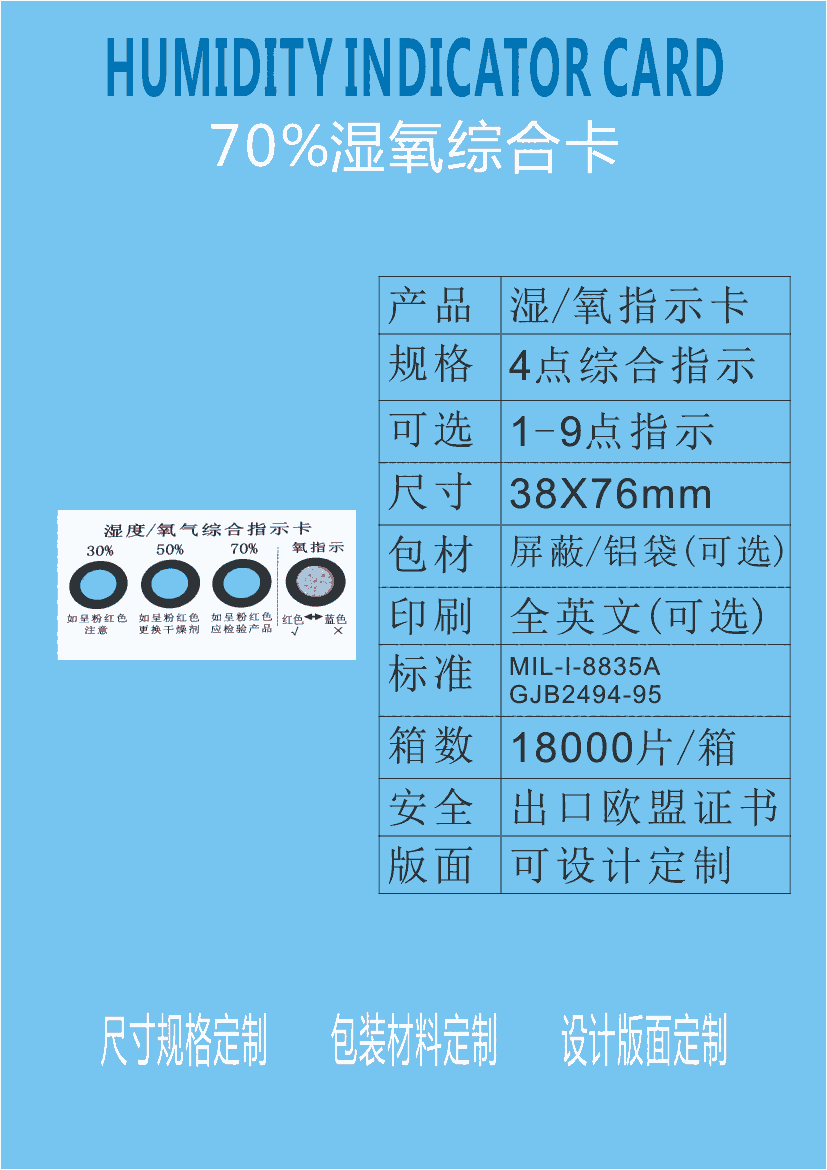 四點(diǎn)濕度氧氣含量綜合指示卡 航材氧指示卡 濕度指示卡符合國(guó)標(biāo)GJB2494-95