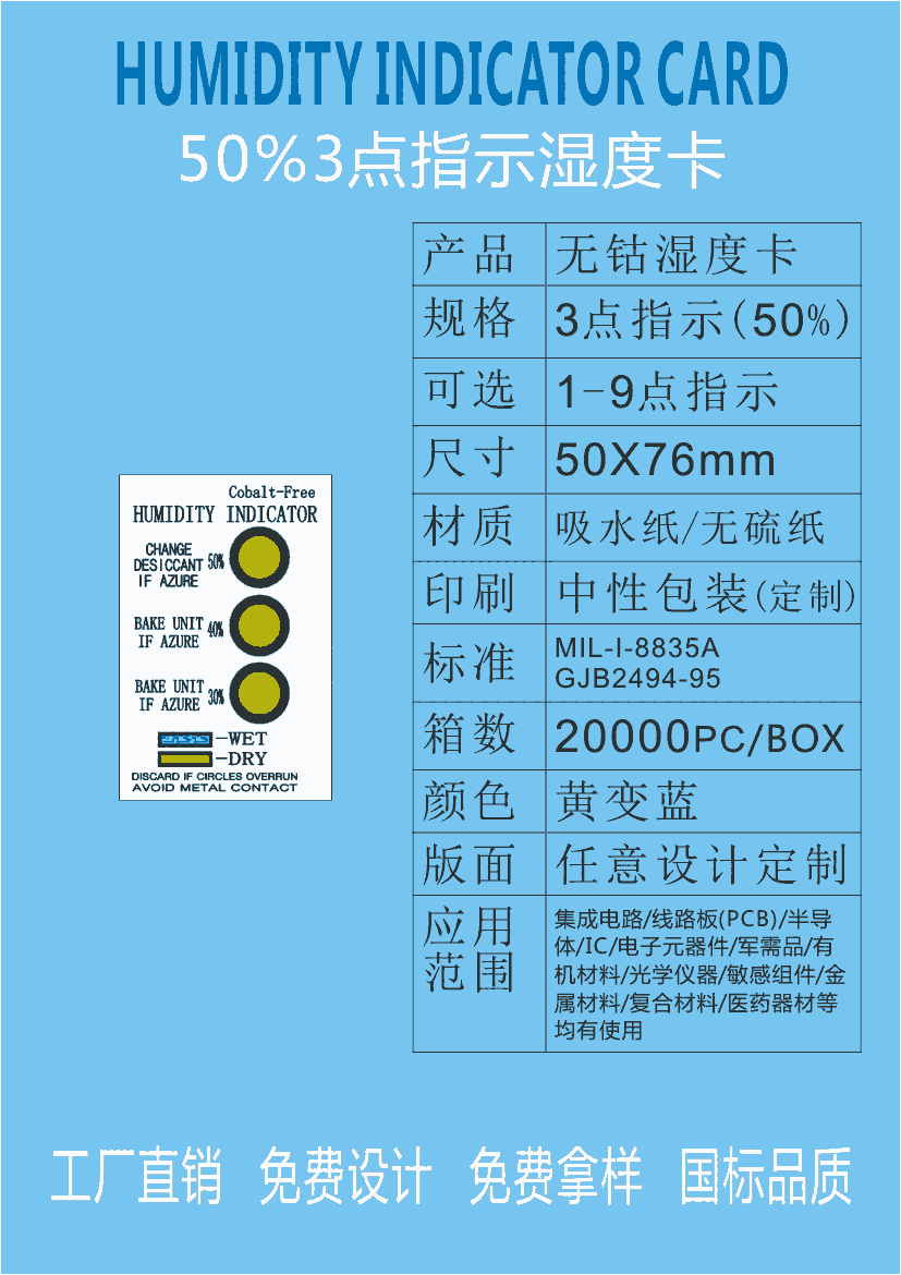 濕度卡3點(diǎn)/4點(diǎn)/6點(diǎn)電子IC元器件PCB測試卡包裝防潮濕度指示卡批發(fā)