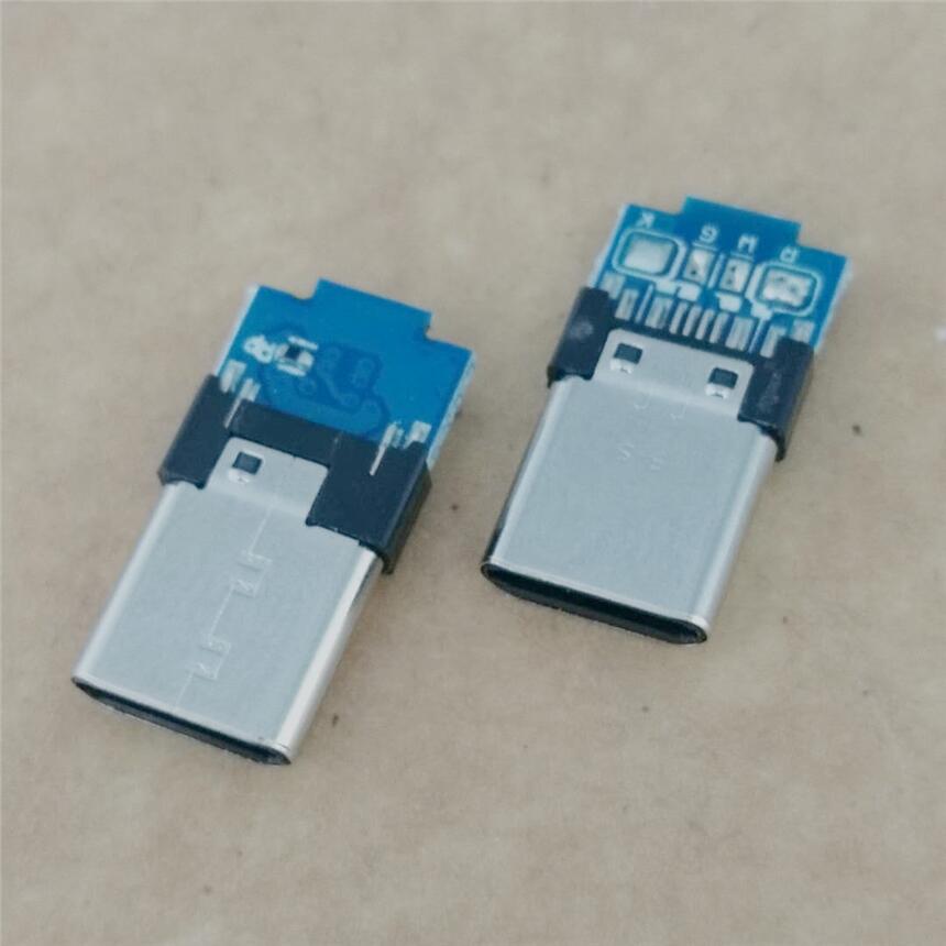 USB TYPE-C 三星公頭 夾板0.6 帶PCB板 D+D-短路 外露7.86 鉚合款