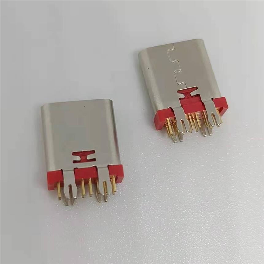 USB3.1 TYPE-C14P立式直插母座 180度插板DIP 紅色膠芯帶魚叉腳