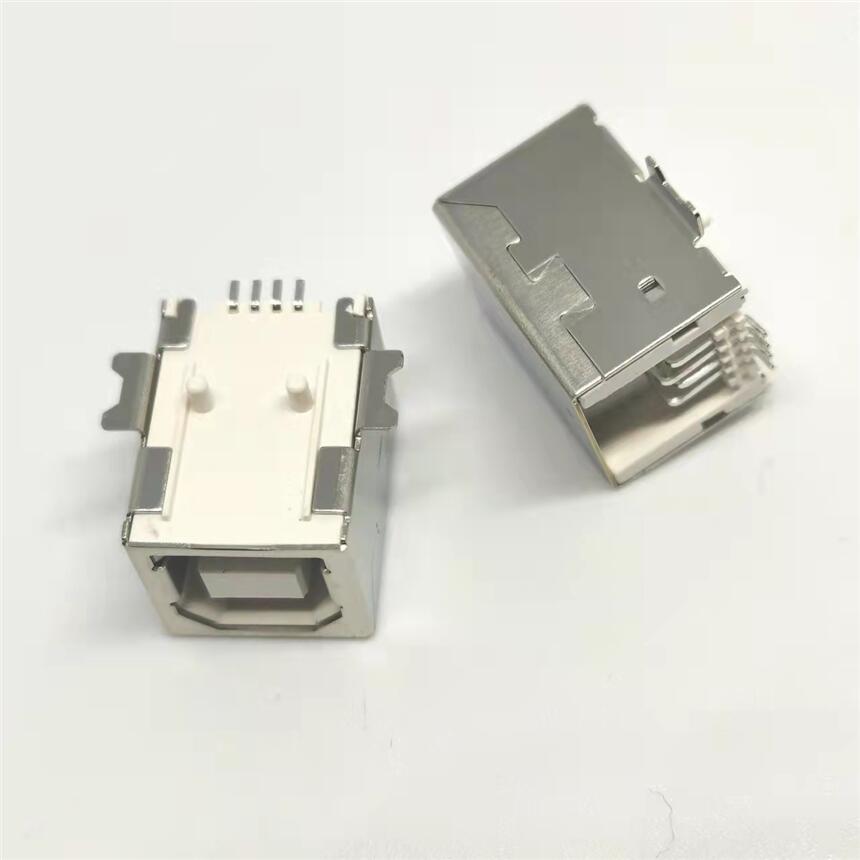 USB 2.0 B母全貼式母座 BF-4P/180度貼板SMT兩腳貼片式米黃耐高溫