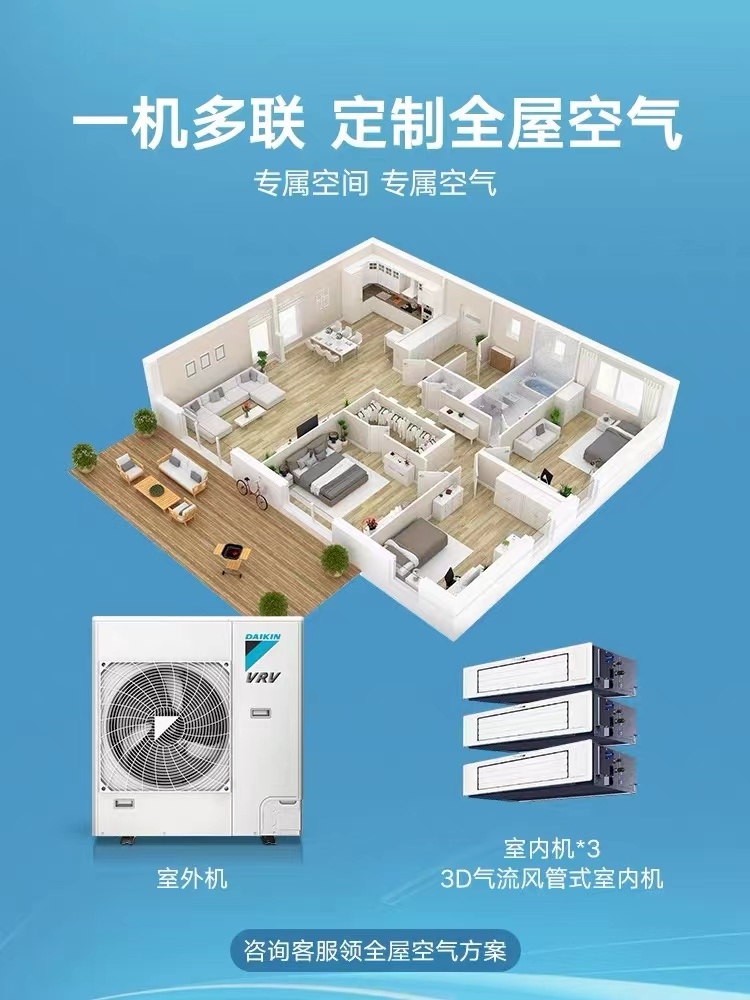 大金中央空調一拖三 4匹家用多聯(lián)機 上海中央空工程 大金品牌總代理