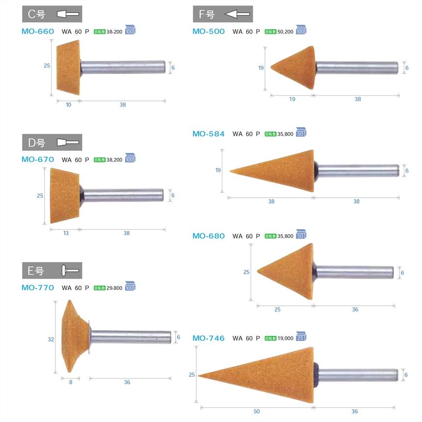 日本FSK磨頭Φ6mm軸: MO-660 MO-670