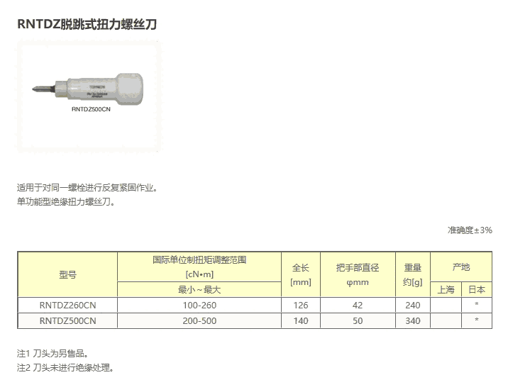 RTDZ260CN RTDZ500CN絕緣扭力螺絲刀 東日TOHNICHI工具