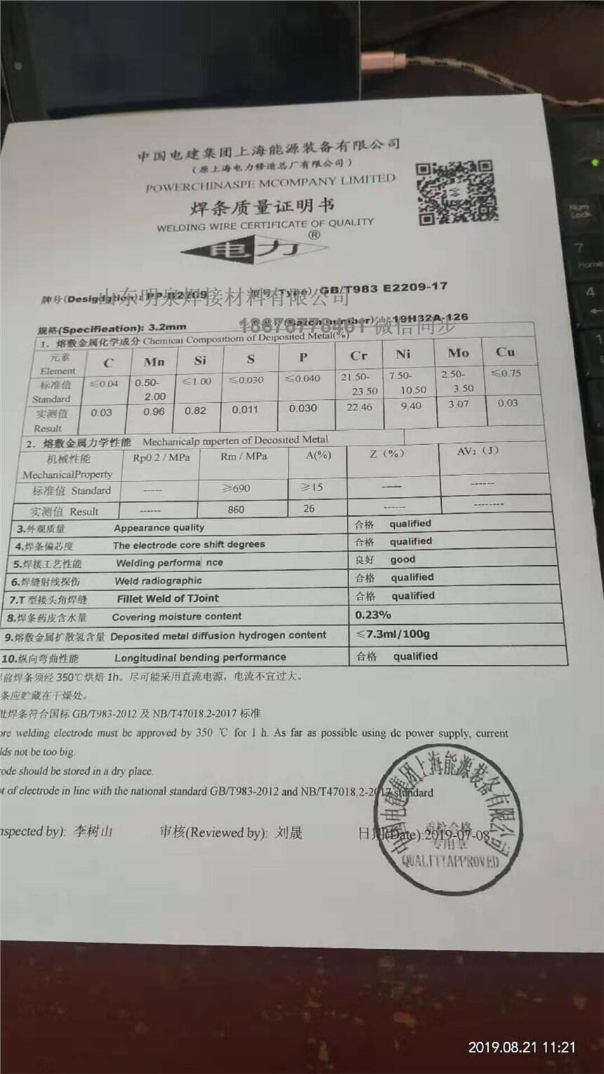 上海電力PP-B2209雙相不銹鋼焊條總代理