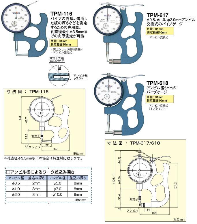 日本得樂TECLOCK厚度表測厚儀TPM-116