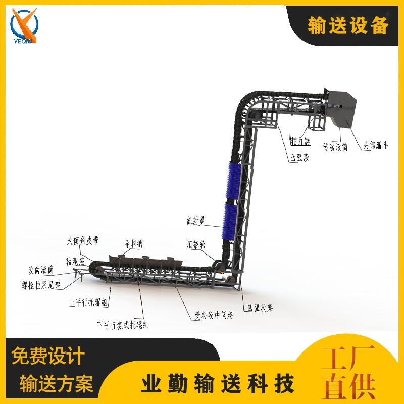 山東業(yè)勤輸送企業(yè)供應不銹鋼港口礦山用大傾角擋邊帶式爬坡皮帶輸送機