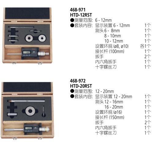 日本三豐量程6-12mm數(shù)顯孔徑千分尺套裝468-971