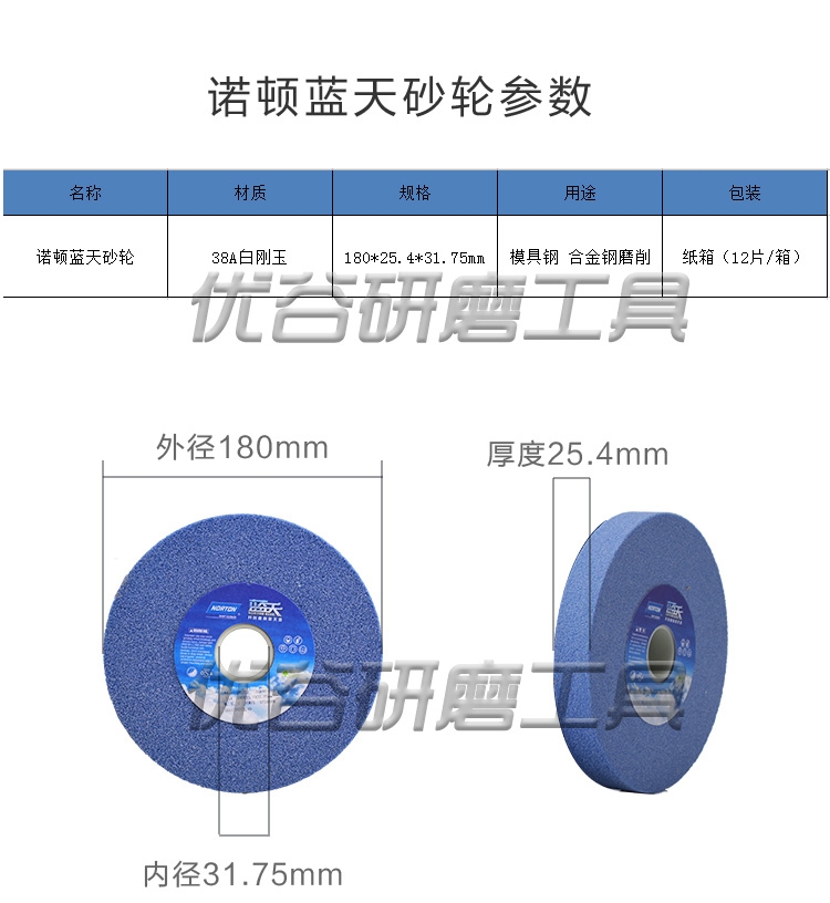 白剛玉諾頓藍天工具磨平面磨床圣戈班砂輪沙輪片180*25.4*31.75