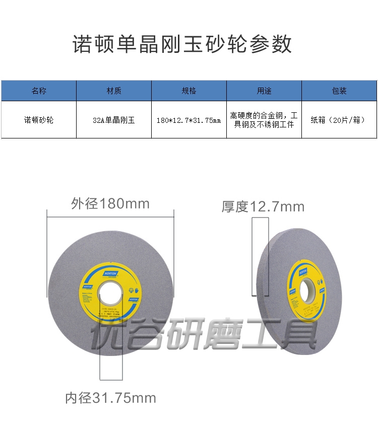 單晶剛玉諾頓工具磨平面磨床不銹鋼用砂輪沙輪片180*12.7*31.75