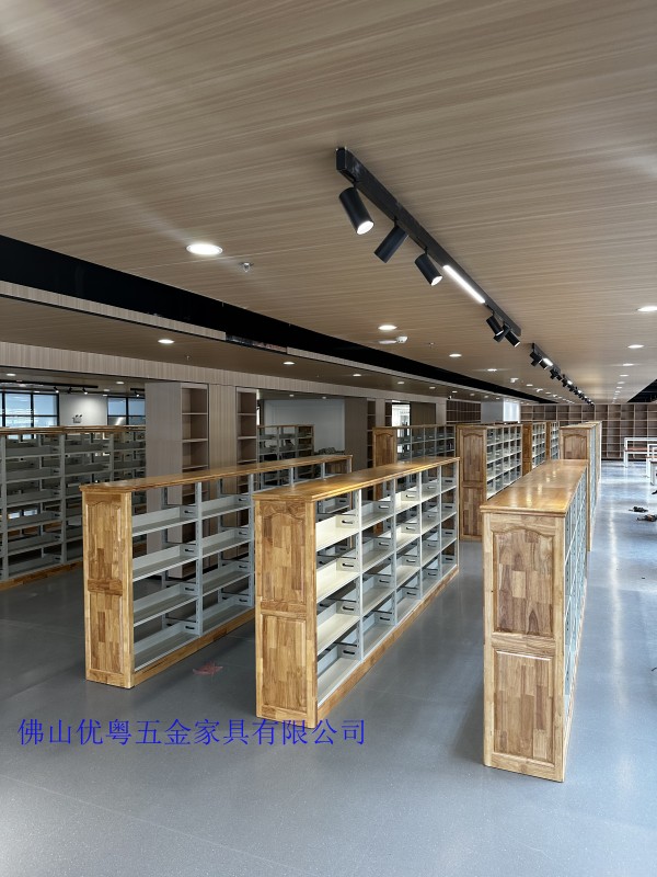 韶關(guān)市圖書館開放式書架學(xué)校書架組裝木紋轉(zhuǎn)印鋼制書架廠家