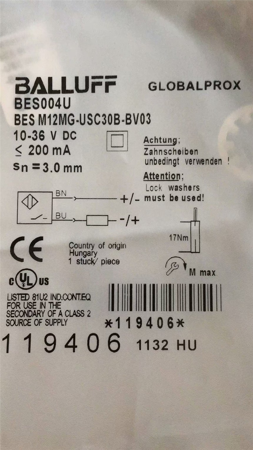 巴魯夫接近開關BES M12MG-USC30B-BV03