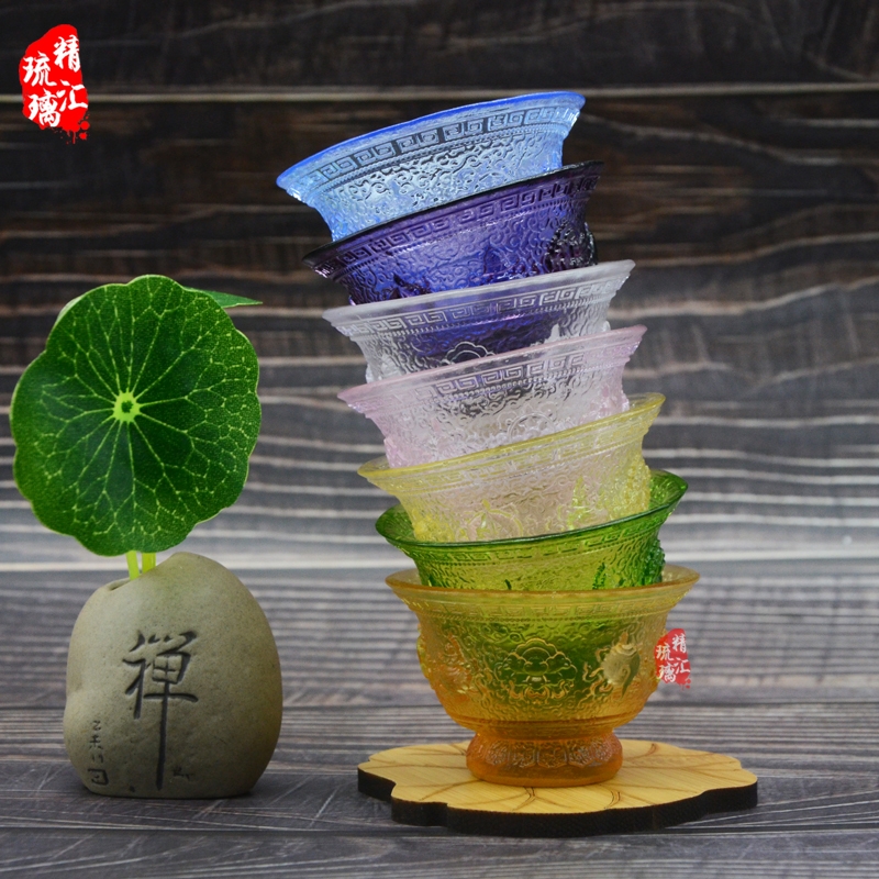 八吉祥琉璃供杯圣水杯 佛前供具批發(fā) 廣州琉璃生產(chǎn)廠家