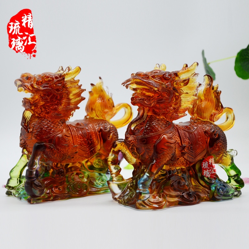 招財(cái)納福琉璃麒麟擺件 古法脫蠟琉璃神獸 廣州生產(chǎn)批發(fā)廠家