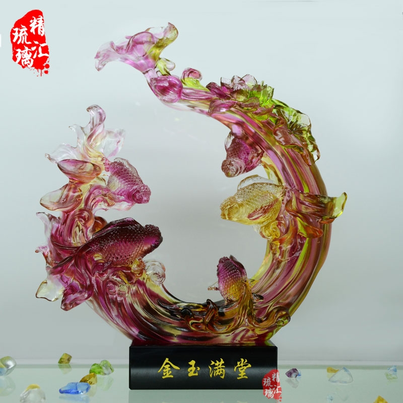 福祿滿堂琉璃商務擺件禮品 古法琉璃禮品批發(fā)制作