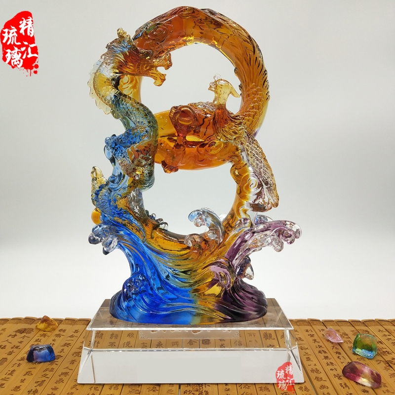 龍鳳如意琉璃擺件禮品 婚慶禮品制作 廣州深圳琉璃批發(fā)廠家