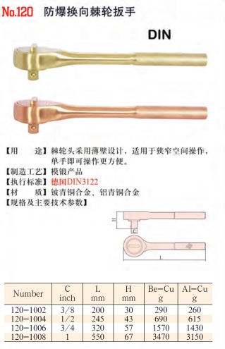 防爆工具橋防牌防爆棘輪扳手，防爆鈹銅鋁銅工具