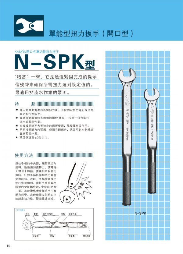 日本中村KANON單能型扭力扳手（開口型）  N-SPK型