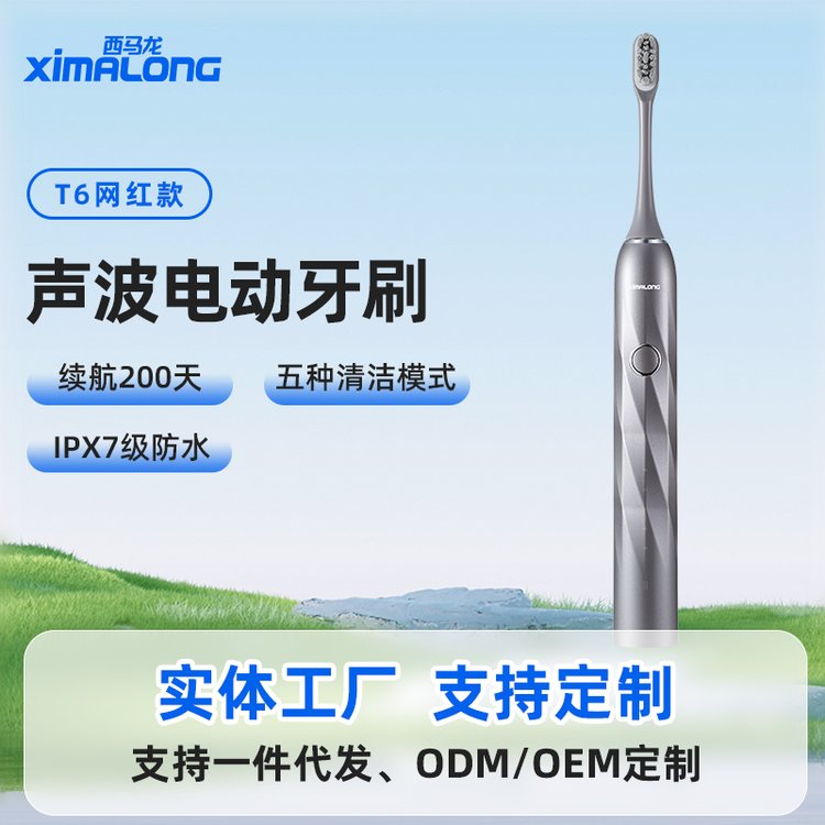 銀灰網(wǎng)紅款電動(dòng)牙刷加工廠家西馬龍大品牌電動(dòng)式牙刷代工