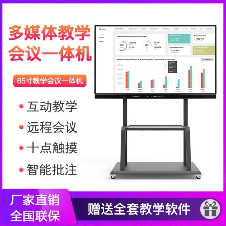 65寸多媒體教學(xué)觸摸一體機(jī)智能會(huì)議平板觸摸屏幼教一體機(jī)電子白板