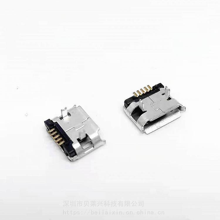 MICROUSBB型5P母座板上兩腳插板間距4.8加長(zhǎng)0.4卷邊霧錫