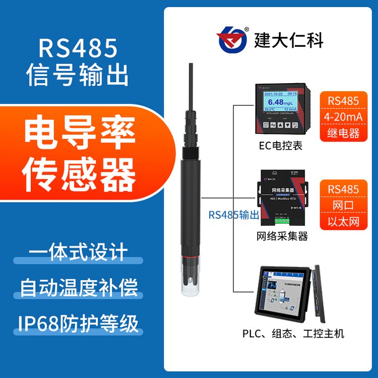 建大仁科水質(zhì)EC傳感器RK-EC-2一體水質(zhì)電導(dǎo)率分析儀純凈度檢測儀