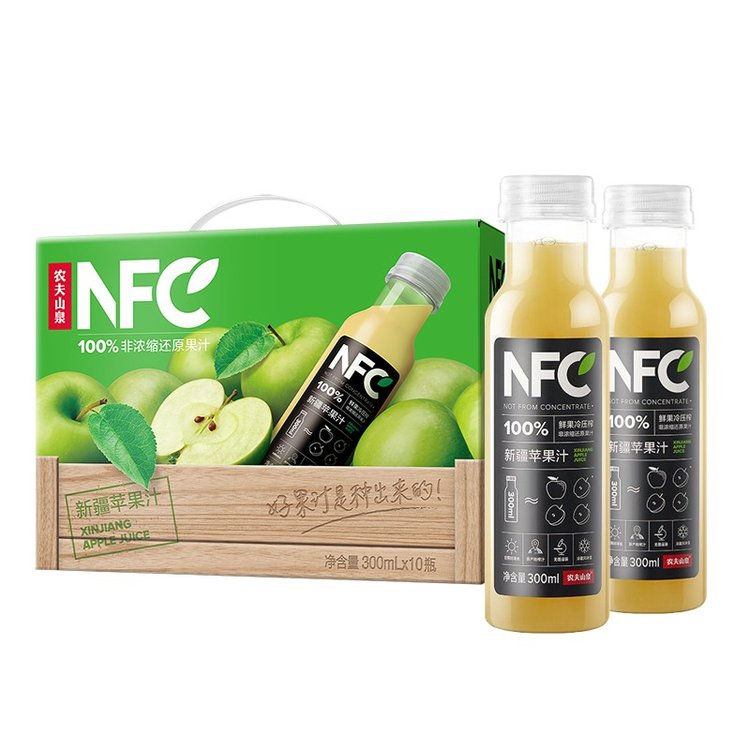 農(nóng)夫山泉NFC果汁飲料鮮榨果汁新疆蘋果汁300ml*10瓶禮盒重慶批發(fā)