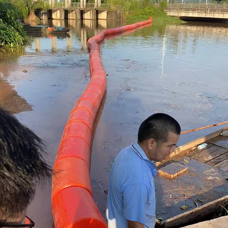 水面加鋼板連接浮筒塑料材質(zhì)攔污浮體江面河道浮排翔宇