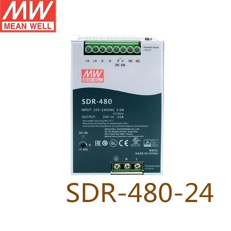 SDR-480-24480W單組輸出PFC調節(jié)DIN導軌明緯開關電源