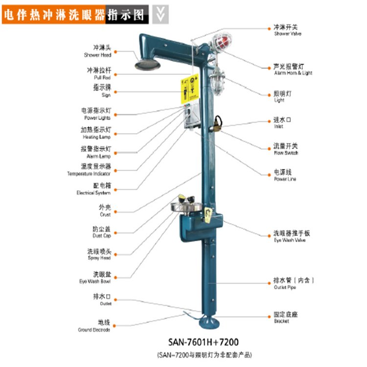 上海臺雄SAN-7601H 7200防爆電伴熱緊急沖淋洗眼器