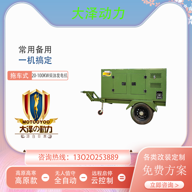 拖車(chē)款大澤動(dòng)力202530405075100KW撬裝式柴油發(fā)電機(jī)集裝箱防雨型