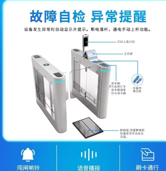 車間防靜電閘機(jī)ESD門禁閘機(jī)電子廠靜電檢測系統(tǒng)卡博斯