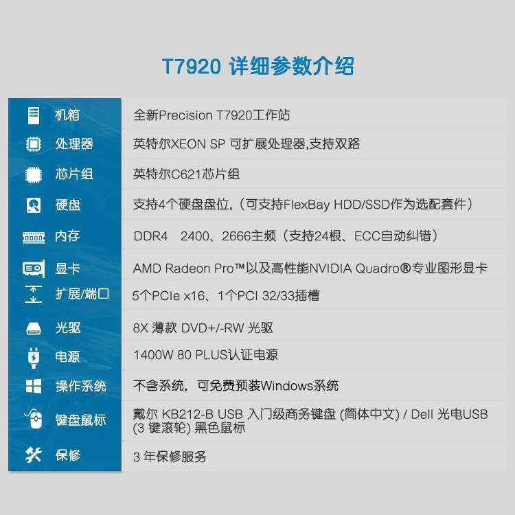 PrecisionT7920DELL戴爾臺式工作站分銷商支持雙路二十四核