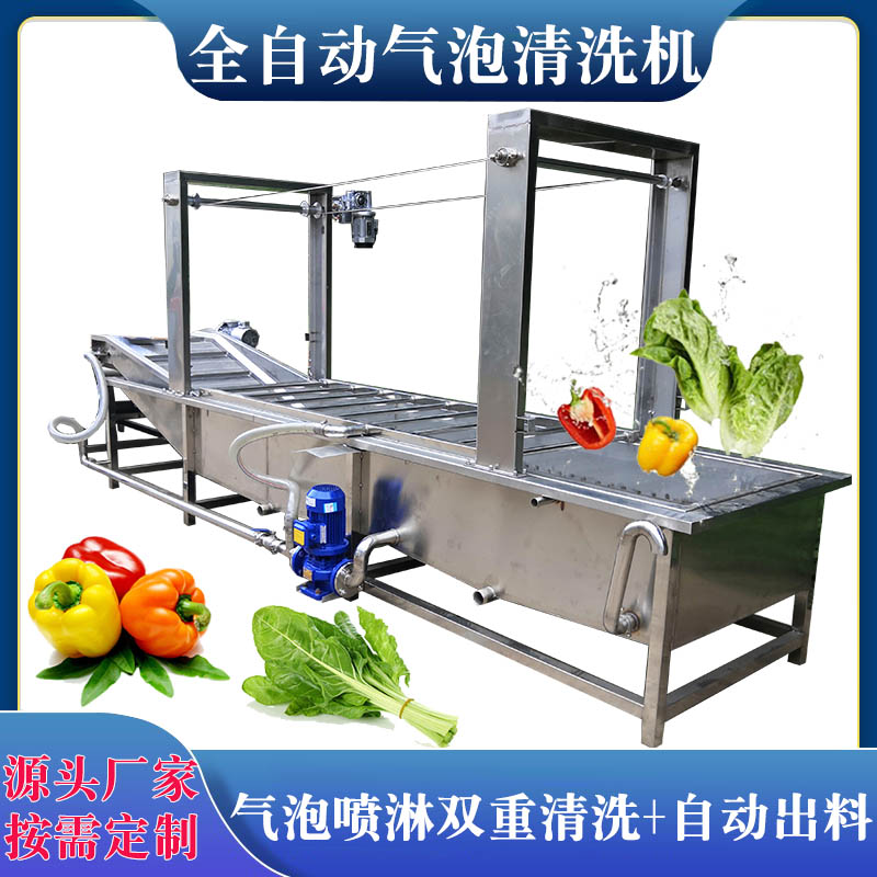 全自動(dòng)果蔬氣泡清洗機(jī)商用高壓噴淋洗菜機(jī)連續(xù)式海鮮氣泡清洗設(shè)備