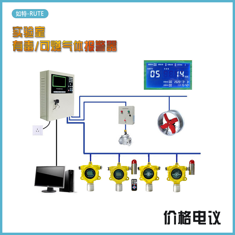 實(shí)驗室氣路泄漏報警器檢測器氧氣氫氣乙炔煤氣濃度探頭如特RUTE