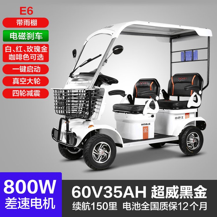 雙人代步車小巴士E50800W35AH鉛酸電池有車棚可行駛150里接送小孩