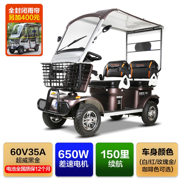 雙人代步車小巴士E50650W35AH鉛酸電池有車棚可行駛150里接送小孩