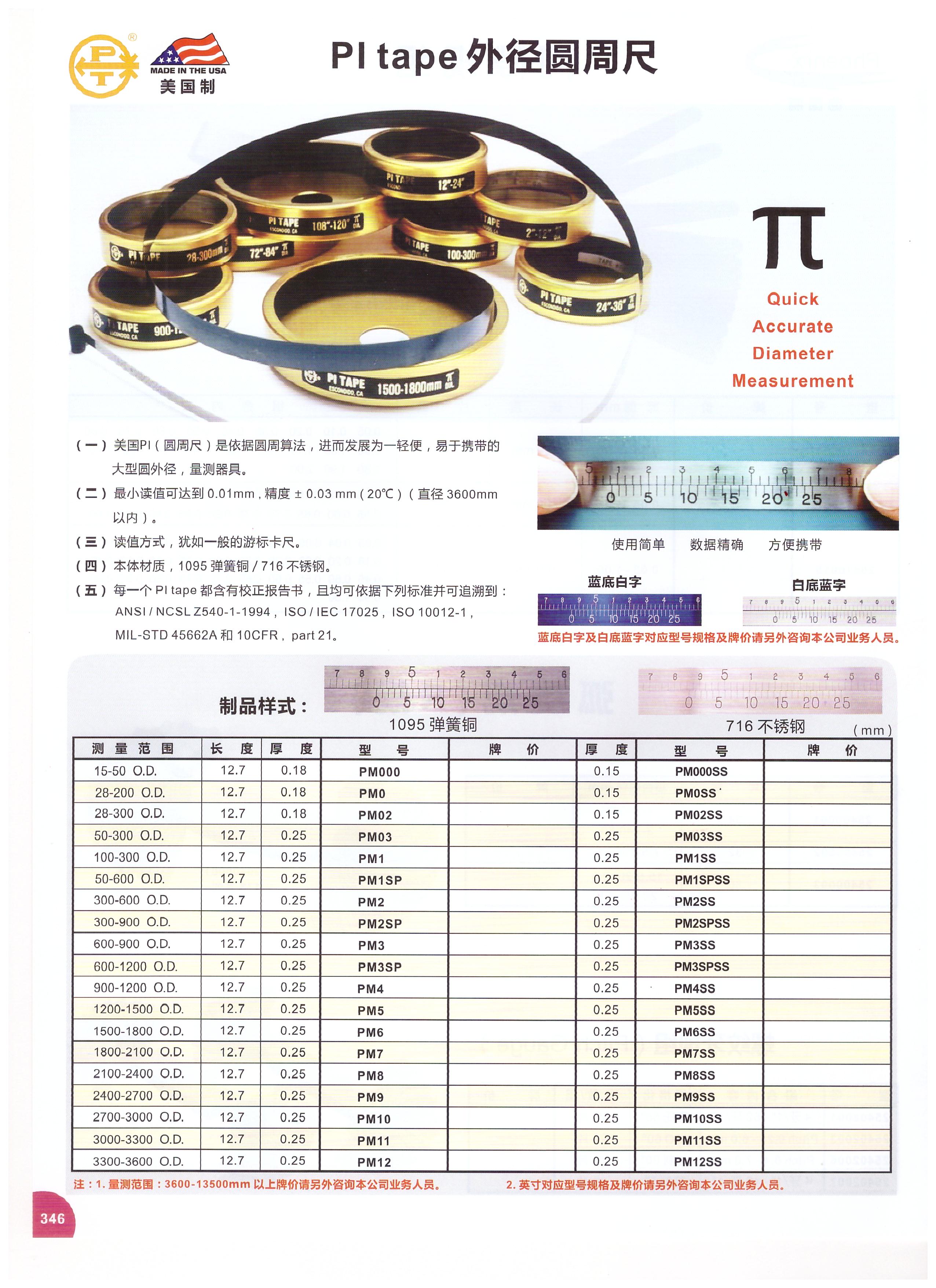 銷售正品美國制造PITAPE外徑圓周尺PM2SSOD批發(fā)