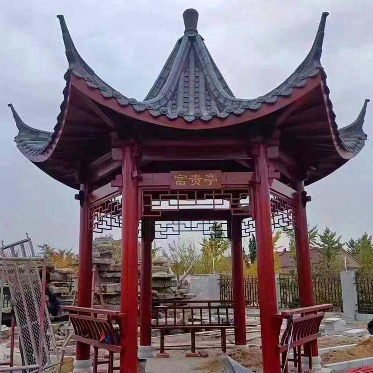 樹(shù)脂瓦仿古古建涼亭六角涼亭防腐木古建四角涼亭樟子松