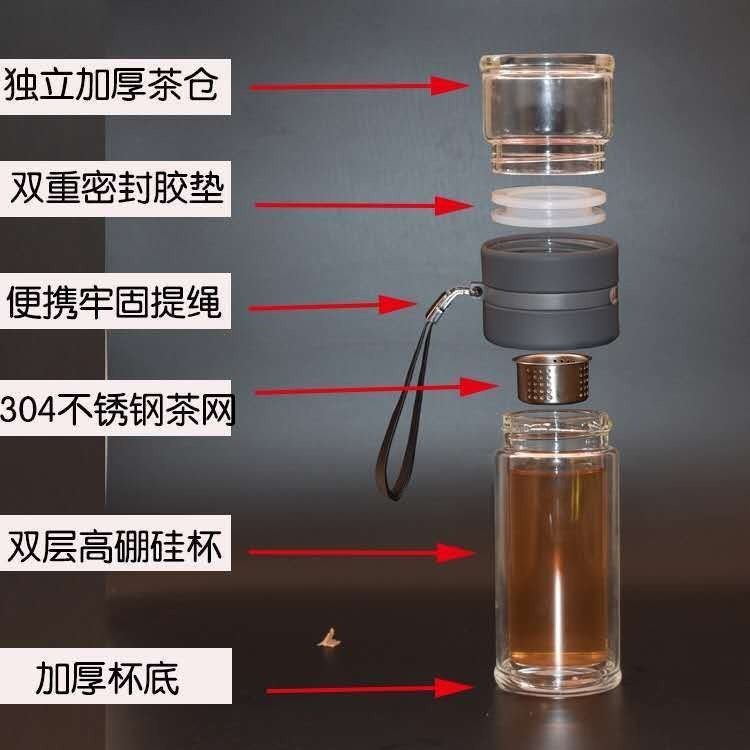 便攜水晶玻璃杯保溫茶水分離泡茶杯過濾隔熱雙層玻璃杯子透明水杯男士泡茶杯