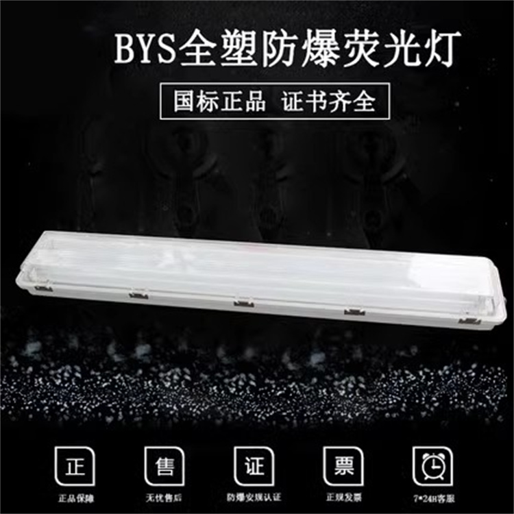 BYS全塑防爆熒光燈2X18w長條形阻燃材料凈化車間隔爆型日光燈IP65