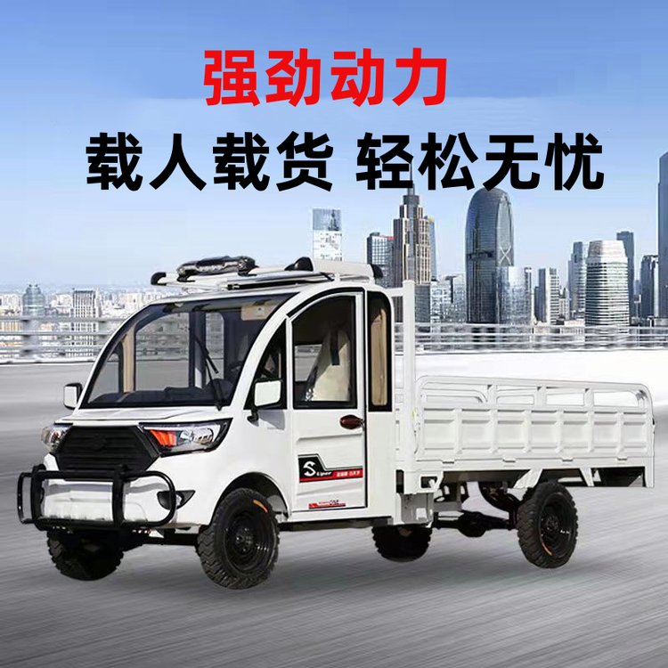 新能源電動(dòng)皮卡四輪車?yán)项^樂(lè)單排油電兩用拉貨代步成人全封閉汽車