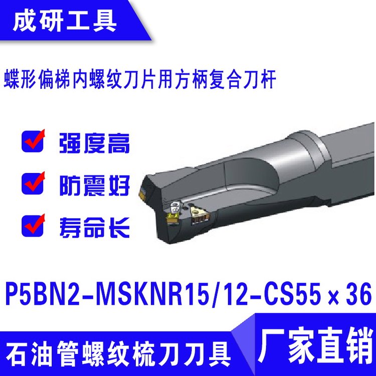 石油管螺紋偏梯內(nèi)螺紋方柄復(fù)合刀桿P5BN2-MSKNR1512-CS55×36