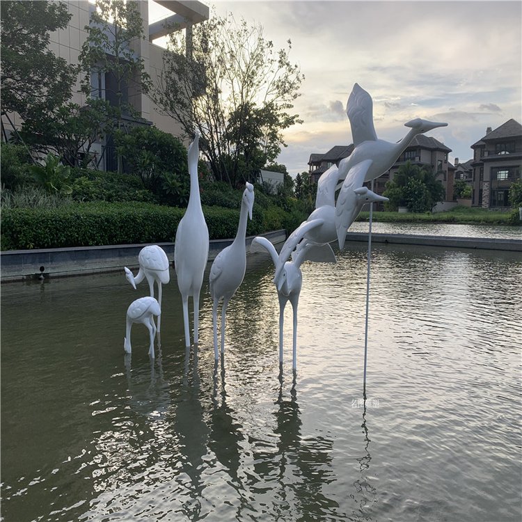 景觀玻璃鋼雕塑戶外水景仙鶴造型擺件動物模型