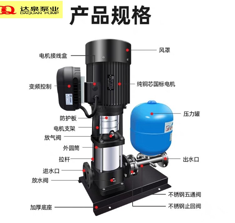 施工增壓設(shè)備自動(dòng)恒壓變頻供水設(shè)備CDL12-505.5KW達(dá)泉泵業(yè)