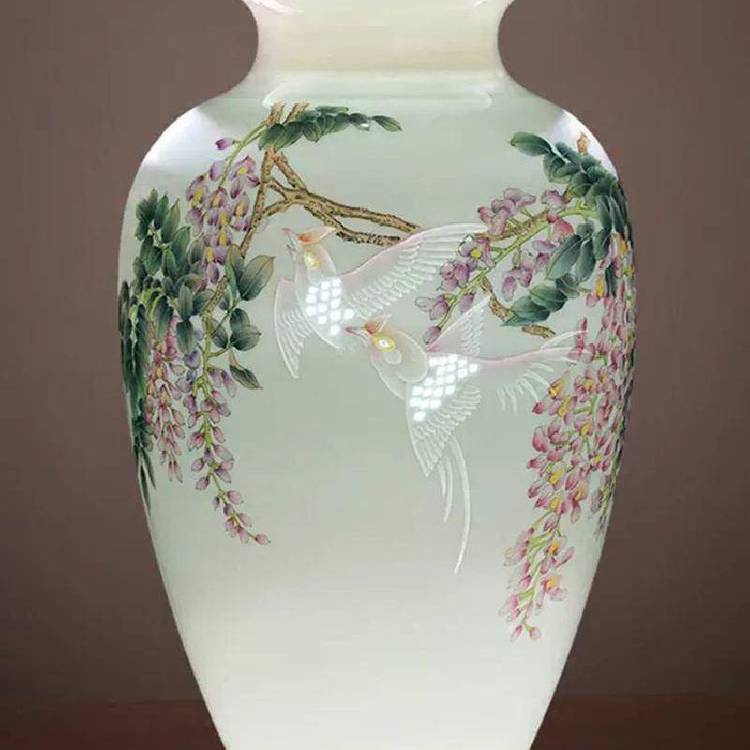 大師手繪陶瓷花瓶擺件景德鎮(zhèn)客廳插花薄胎半刀泥高峰作品