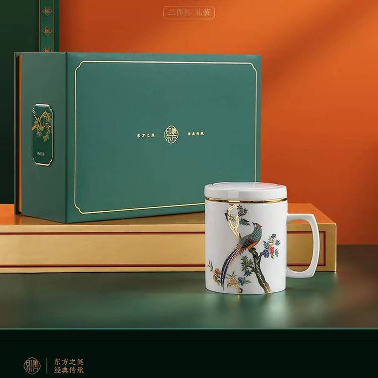 國(guó)企辦公室過濾茶杯帶茶罐2021新品文創(chuàng)杯子平安喜樂三件杯