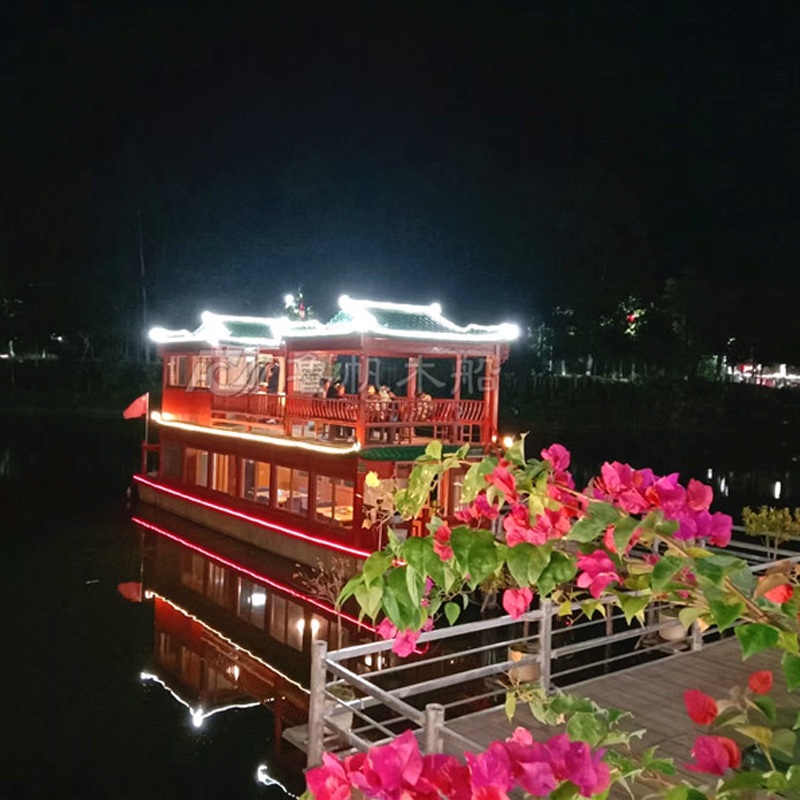 仿古中式玻璃鋼船雙層餐飲畫舫船景區(qū)接待旅游電動游船